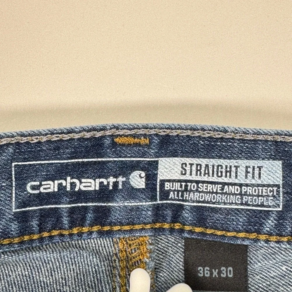 Carhartt Rugged Flex Straight Fit Jeans Mens 36x30 Blue Workwear Distressed